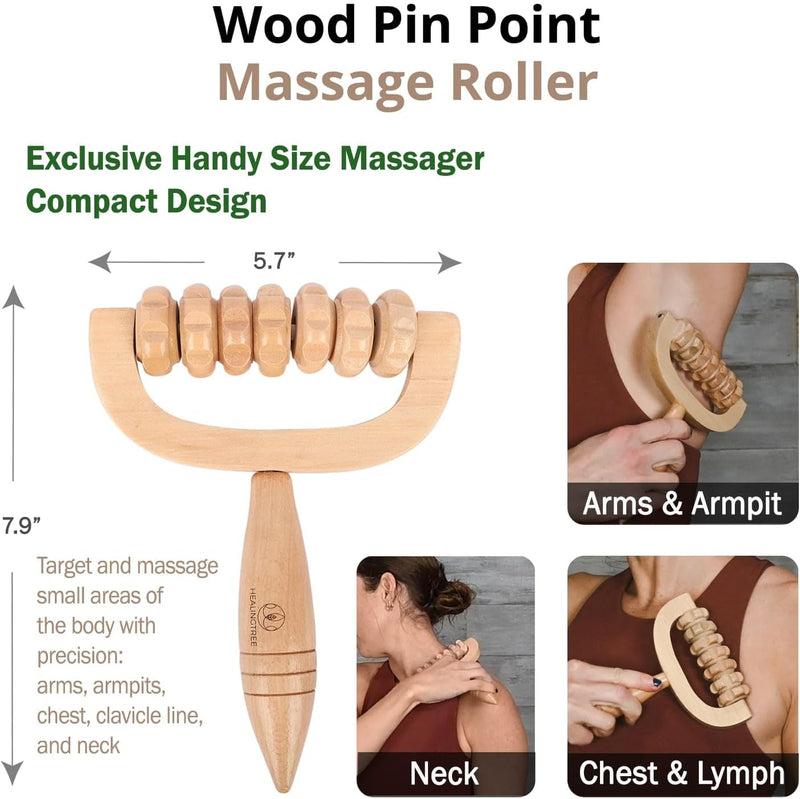 HEALINGTREE 4-in-1 Wood Therapy Massage Tools for Body Shaping, Lymphatic Drainage Cellulite Massager, Body Sculpting Gua Sha Tools, Maderoterapia Kit - Neck Back Muscle Pain Relief