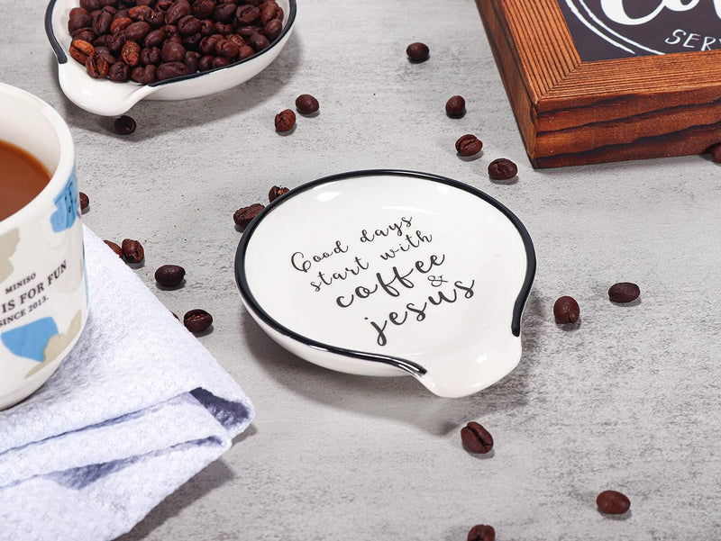 Christian Gifts for Women Men, Coffee Spoon Rest Holder, Coffee Bar Table Decor, Coffee Lover Accessories- Good Days Start with Coffee and Jesus - 05