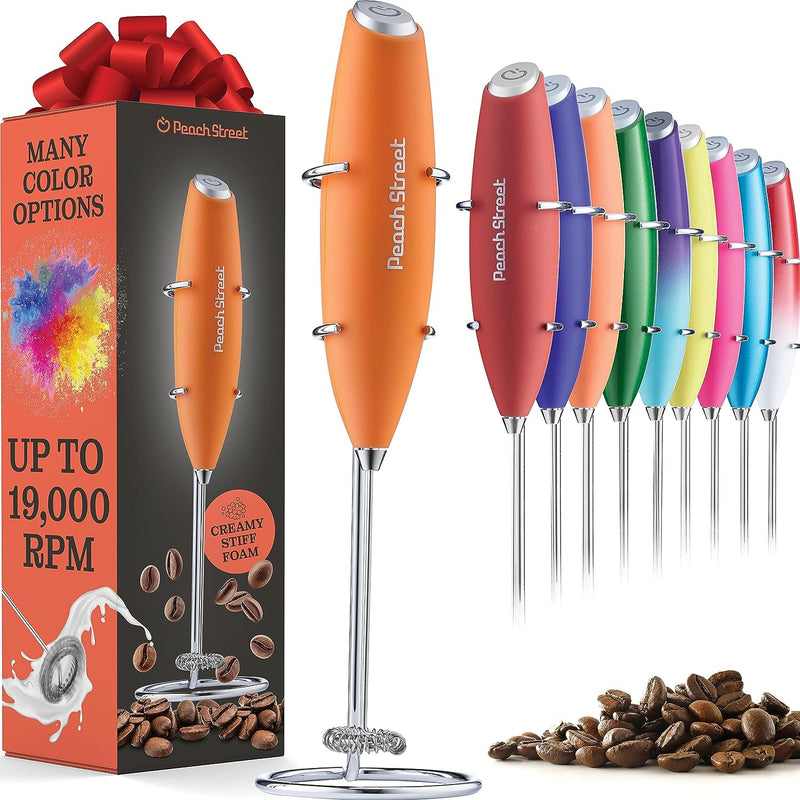 Powerful Handheld Milk Frother, Mini Milk Frother, Battery Operated Stainless Steel Drink Mixer - Milk Frother Stand for Milk Coffee, Lattes, Cappuccino, Frappe, Matcha, Hot Chocolate. Great Gift