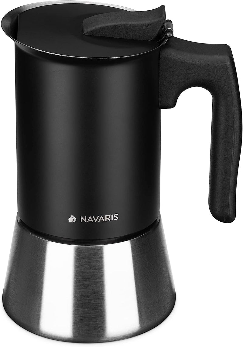 Navaris Moka Coffee Pot - Percolator Espresso Maker for Stovetops Induction Gas Electric Stove Hob - Stainless Steel Percolated Coffee Pot - 6.8 fl oz