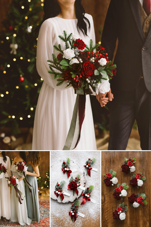 Christmas Red  Sparkle Bridal Flower Package - Pre-Arranged