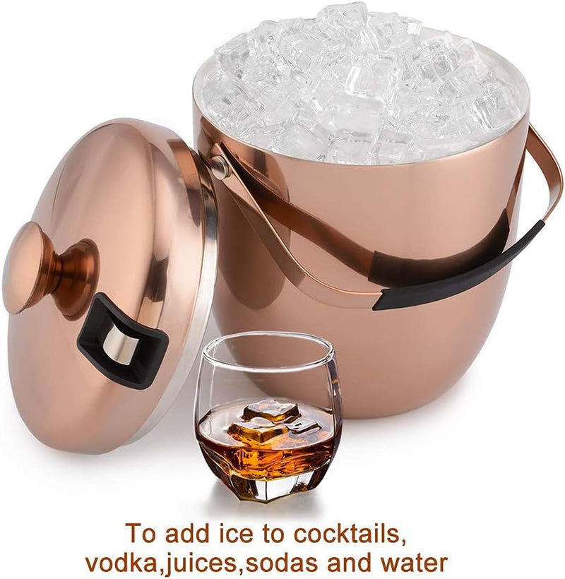 malmo Ice Bucket - Double Walled Stainless Steel Ice Bucket - Wine Bucket with Tongs & Thickened Lid (3 L) - Portable Chiller Bin Basket for Parties, BBQ & Buffet