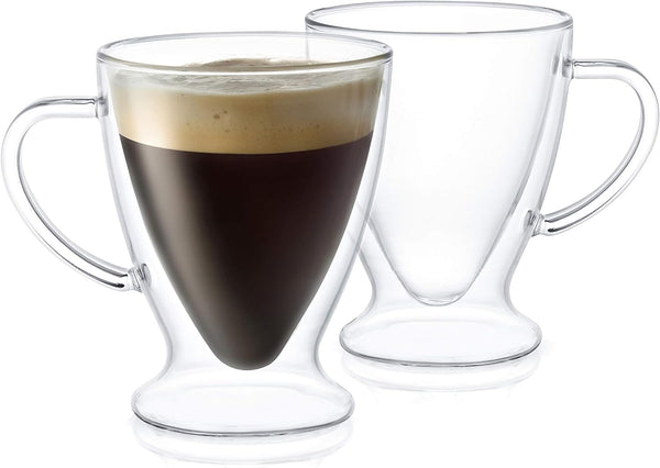 JoyJolt Declan Irish Double Wall Insulated Glass Espresso Mugs (Set of 2) -5-Ounces.