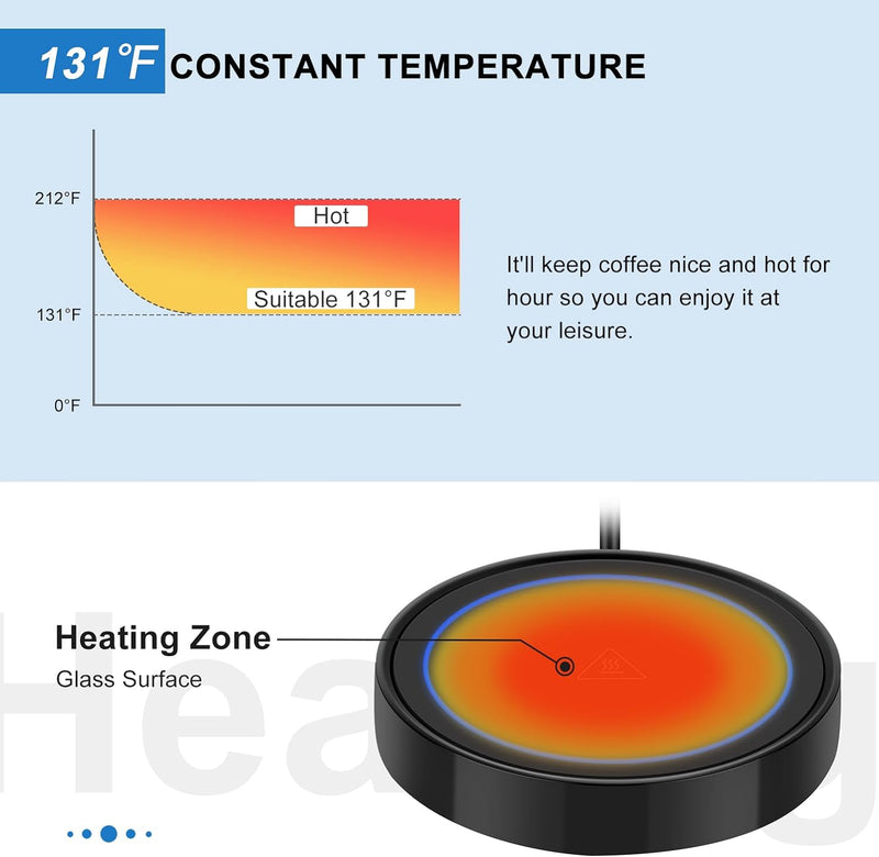 Dimux Coffee Mug Warmer, Electric Beverage Warmers for Office Home Desk Use, Smart Cup Warmer Thermostat Coaster for Hot Coffee Tea Espresso Milk Candle Wax with Gravity Switch Auto On/Off 135F