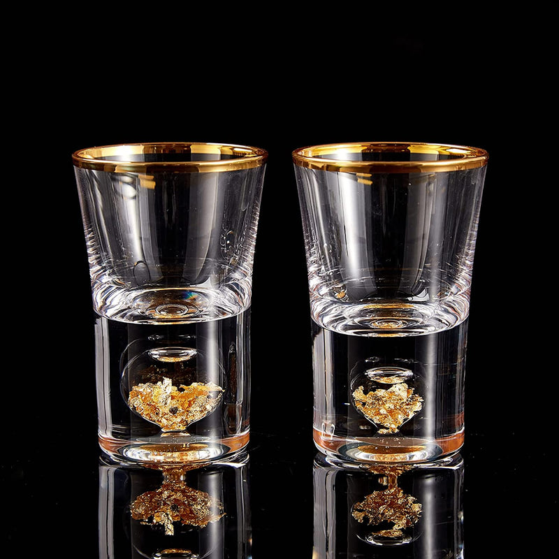 DUJUST Shot Glasses (1.5oz), Crystal Shot Glass Set Decorated with 24K Gold Leaf Flakes, Cool & Cute Shot Cups, BPA-Free & Lead-Free, Perfect for Décor & Collection, Gift Choices - 2 pcs