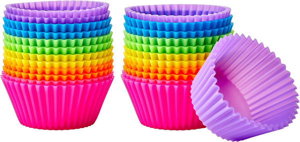 Amazon Basics Round Reusable Silicone Baking Cups, Muffin Liners, Pack of 24, Multicolor, 2.9"L x 2.9"W x 1.3"H