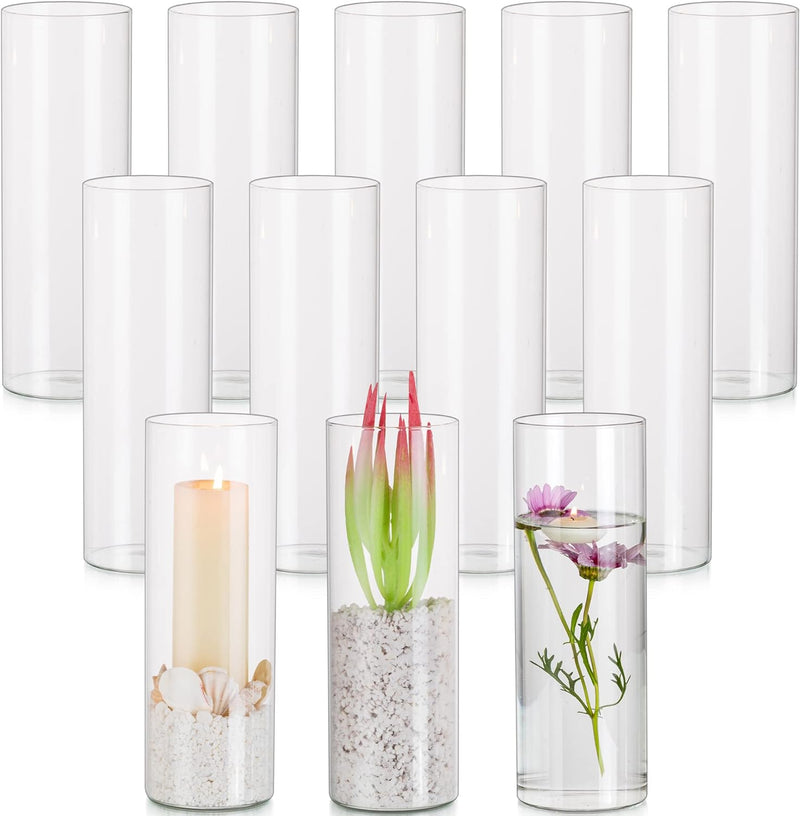 Glasseam Glass Cylinder Vases for Centerpieces, Small Clear Flower Vase Set of 12, Modern Floating Candle Vases Decor, Decorative Hurricane Candle Holders for Wedding Dining Table Decorations, 4in