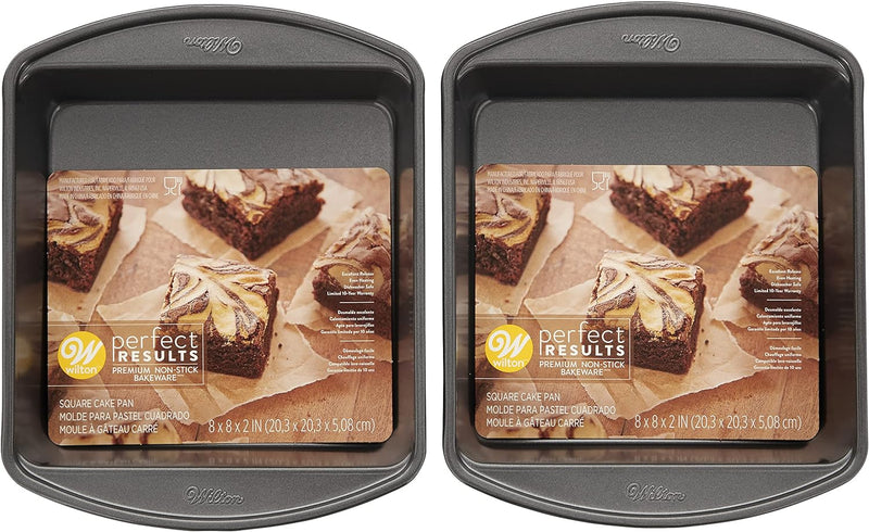 Wilton Perfect Results Premium Non-Stick 8-Inch Square Cake Pans, Set of 2, Steel Bakeware Set