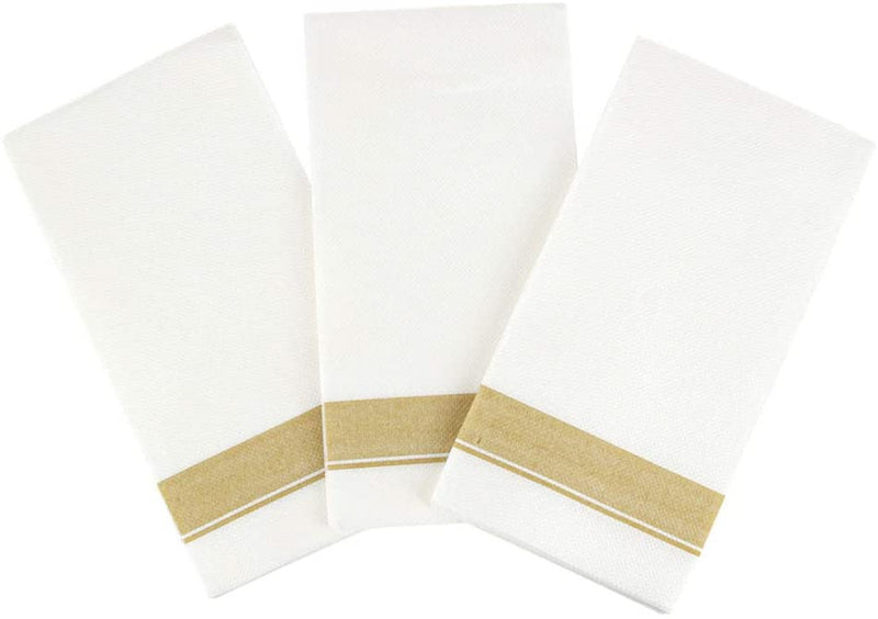 Cloth-Like Dinner Paper Napkins - Pack of 50 - Elegant & Premium White W/Gold Border, Perfect for Entertaining and Special Occasions