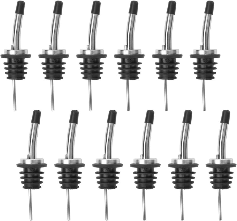 AOZITA 12 Pack Classic Bottle Pourers, Stainless Steel Liquor Pour Spouts Tapered Spout - Liquor Pourers with Rubber Dust Caps for Alcohol, Olive Oil,Bar Bartender Accessories