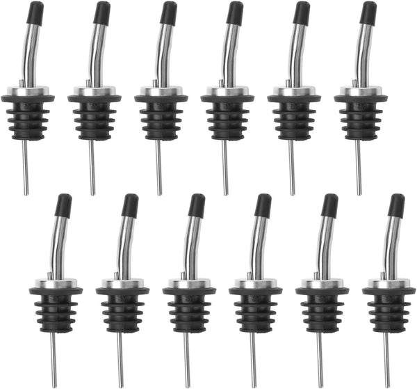 AOZITA 12 Pack Classic Bottle Pourers, Stainless Steel Liquor Pour Spouts Tapered Spout - Liquor Pourers with Rubber Dust Caps for Alcohol, Olive Oil,Bar Bartender Accessories