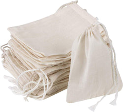 GIYOMI 20 Pcs Muslin Drawstring Bags,Natural Unbleached Cotton Straining Herbs Cheesecloth Bags, Coffee Tea Brew Bags, Soup Gravy Broth Stew Bags, Bone Broth Brew Bags,Spice Bags, 4 x 3 Inches