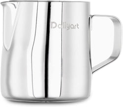 Milk Frothing Pitcher, Dailyart 12oz/350ML Milk Frother Cup 304 Stainless Steel Espresso Milk Steaming Pitcher with Art Pen, Espresso Machine Accessories Milk Pitcher for Cappuccino, Latte Art