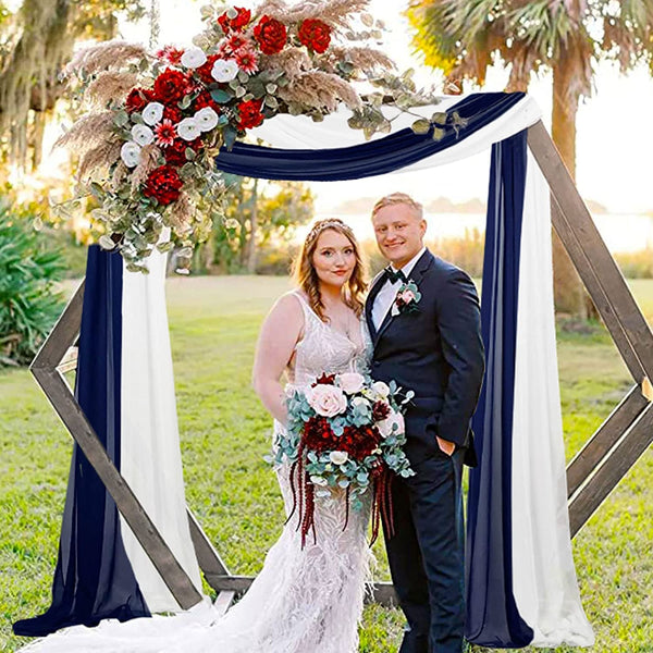 Wedding Arch Draping Fabric Chiffon Drapes - 20FT 2 Panels Navy Blue Backdrop for Rustic Ceremony Decor