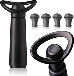 Vacu Vin Wine Saver Concerto - Black - 1 Pump 4 Stoppers - Wine Stoppers for Bottles with Vacuum Pump and Pourer - Reusable - Made in the Netherlands