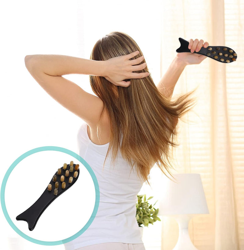 Healifty Ox Horn Comb Head Massager Guasha Massage Tool Scraping Comb Acupuncture Therapy Trigger Point Treatment for Neck Eyes Face