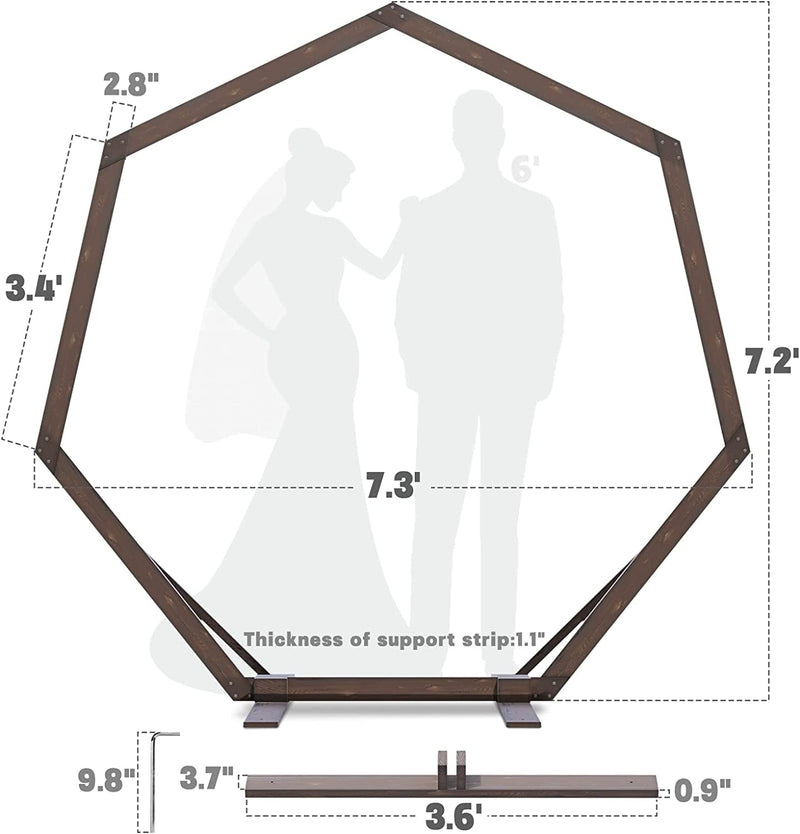 Rustic Wooden Wedding Arch - 72FT - Heptagonal  Hexagon Backdrop Stand