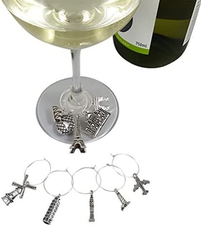 Palm City Products 10 Piece World Travel Themed Wine Charm Set - Traveler Stemmed Wine Glass Charms