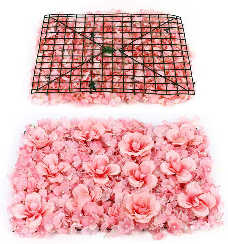 12 Pack Artificial Flower Wall Panels - Hydrangea and Rose Backdrop for Wedding and Events - Pink 12 PCS