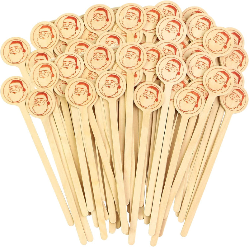 100pcs Coffee Stirrers Stir Sticks 7 Inch Wooden Coffee Stir Sticks with Merry Christmas Round Handle Disposable Biodegradable Coffee Stirrers Wood for Stirring Coffee Cocktails Milk Honey