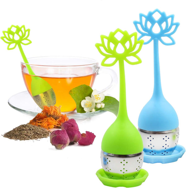 ANYI16 Tea Infuser Filter 2 Pack Stainless Steel Tea Ball - Loose Tea Steeper Mesh Tea Cup Filter with Flower shaped Silicone Handle for Loose Leaf or Herbal Tea