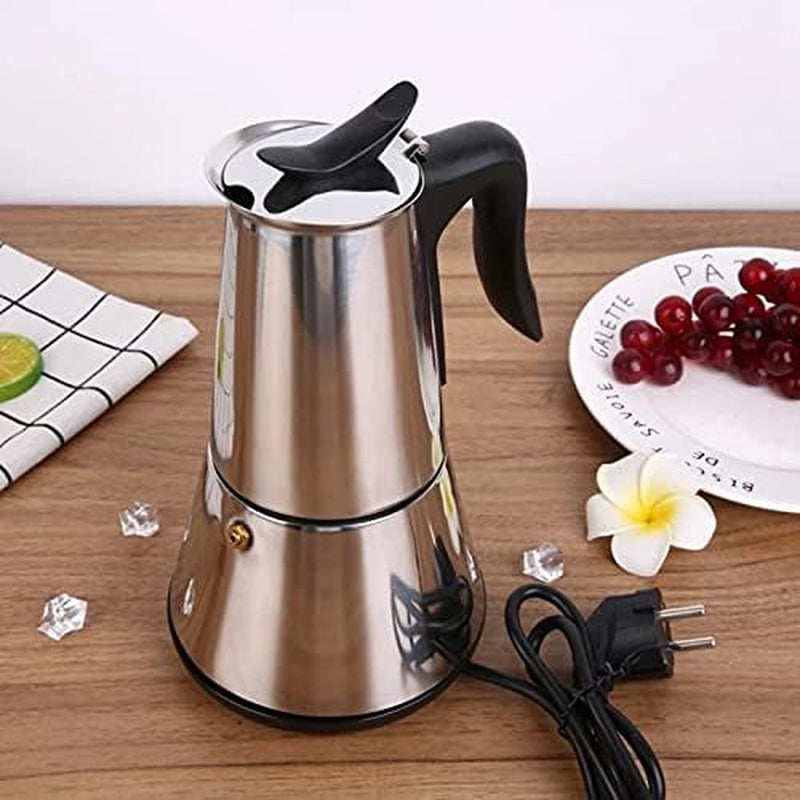 RSSK Electric Moka Coffee Pot Espresso Italian Coffee Maker 6 Cups Percolator Coffee Pot Electric Stainless Steel Classic Cafe Maker