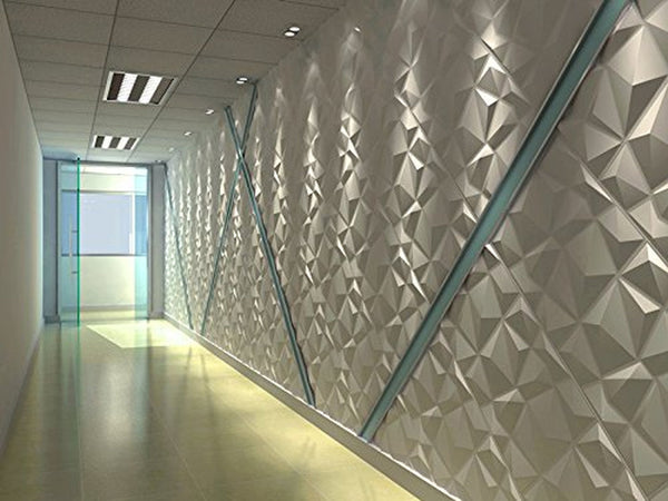 3D White Diamond Wall Panels - Set of 12 Tiles 32 Sq Ft - PVC