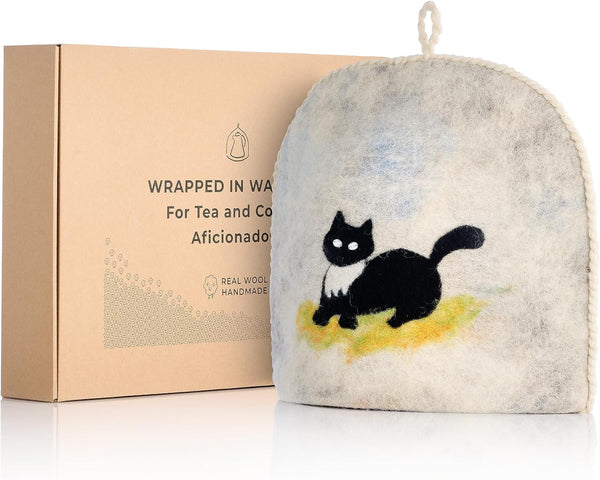 Tea Cozy for Teapot Large - Keep Your Brew Warm and Stylish with This Felted Tea Cosy, Enhancing Flavor and Aesthetics (Black cat)