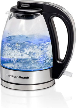 Hamilton Beach Glass Electric Tea Kettle, Water Boiler & Heater, 1 Liter, 1500 Watts for Fast, BPA Free, Cordless Serving, Auto-Shutoff & Boil-Dry Protection, Soft Blue LED (40930)