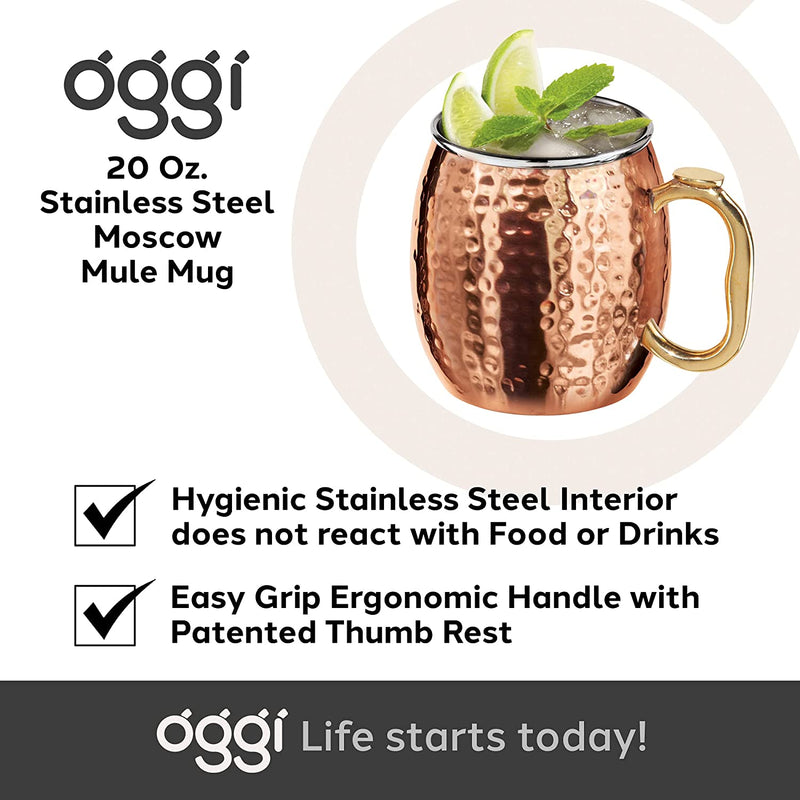 Oggi Moscow Hammered Copper Plated Mule Mug with EZ-Grip Handle, 20-Ounce, (9006)