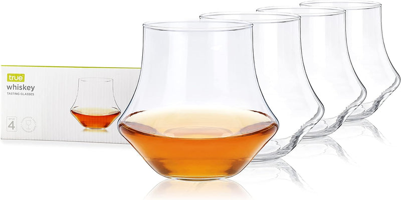 True Snifter Glasses Brandy Bowls, Cognac Balloon Glass for Bourbon, Whiskey, Whisky, Scotch, Stemmed cocktail glass set, 14 Ounce, Crystal, Set Of 4