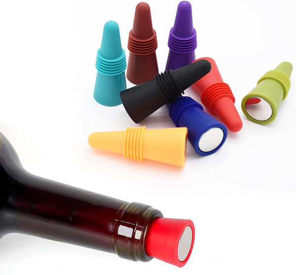 Wine Stoppers Beverage Bottle Sealer Soft Silicone Wine Bottle Stoppers Corks with Grip Top for Keeping Wine Champagne Fresh, 8 Pack