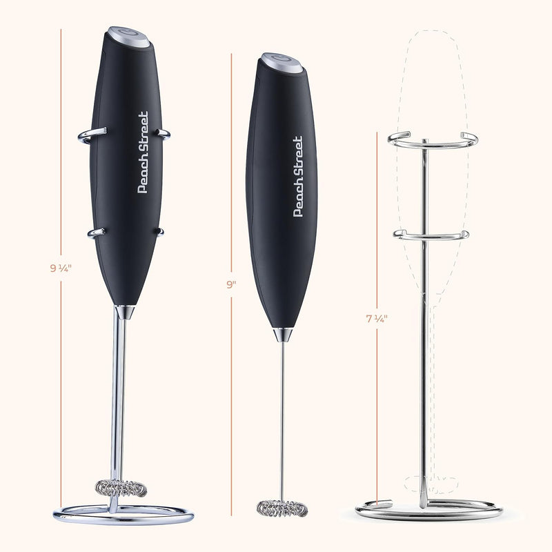 Powerful Handheld Milk Frother, Mini Milk Frother, Battery Operated Stainless Steel Drink Mixer - Milk Frother Stand for Milk Coffee, Lattes, Cappuccino, Frappe, Matcha, Hot Chocolate. Great Gift