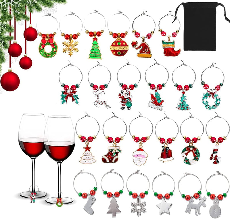 Funny Christmas Holiday Wine Charms for Stem Glasses Wine Glass Markers Charms for Holiday Party Dinner Party Family Gathering