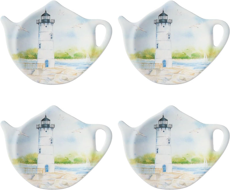 Supreme Housewares Tea Bag Holder Set of 4, Teapot Shaped Tea Bag Coasters Spoon Rests Saucer Seasoning Dish Set Teabag Holder (Flamingo)