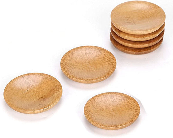 6Pcs Bamboo Teacup Coasters Round Saucer Shaped Drink Coaster Cup Tray Decoration Mini Dish for Tabletop Protection