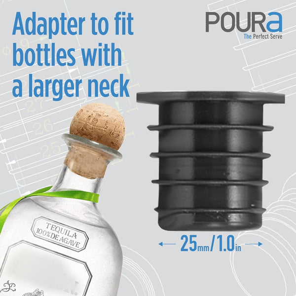 Liquor Pourer Adapters 6 Pk - Adapt Any Liquor or Oil Pourer Spout into a Large Liquor Pourer - Fits Extra Large Bottles up to 1 Inch / 25mm Neck