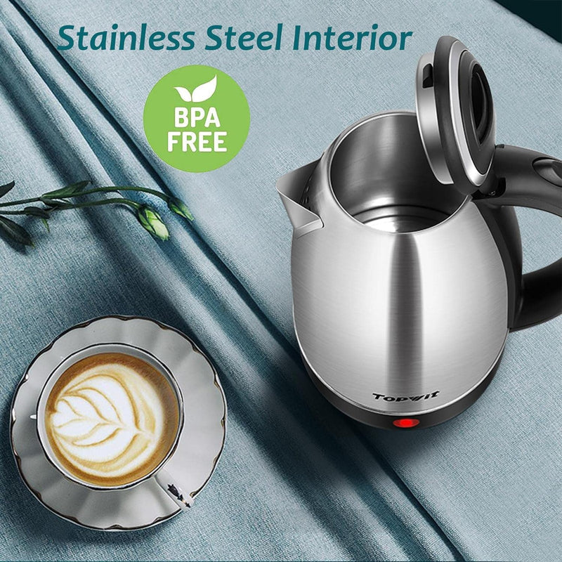 TOPWIT Electric Kettle Hot Water Kettle, 2.0L Stainless Steel Electric Tea Kettle & Coffee Kettle, BPA-Free Water Warmer with Fast Boil, Auto Shut-Off & Boil Dry Protection