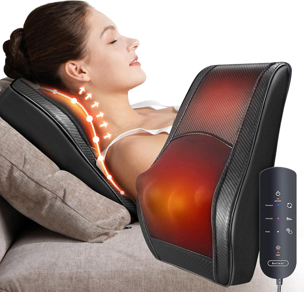 Back Massager with Heat, Shiatsu Back and Neck Massager, 3D Kneading Deep Tissue Massage Pillow for Neck, Back, Shoulder, Muscle Pain Relief, Gifts for Mom Dad