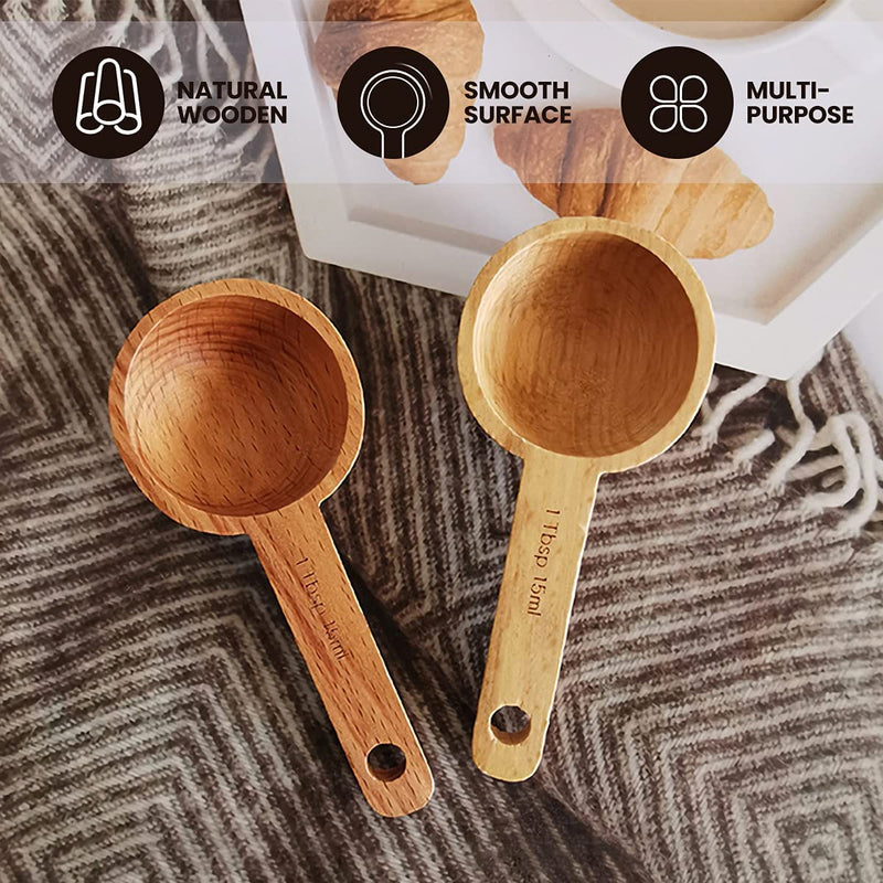 Wooden Coffee Spoon in Beech, Houdian Coffee Scoop Measuring for Coffee Beans, Whole Beans Ground Beans or Tea, Home Kitchen Accessories, Coffee Scoop - 1 Pack, 15ml