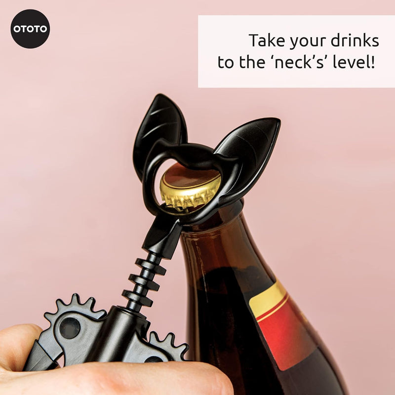 OTOTO Vino Spooky Bat Wine Opener - 2-in-1 Wine & Beer Opener, Corkscrew & Bottle Opener - Wine Accessories & Gifts for Wine Lovers