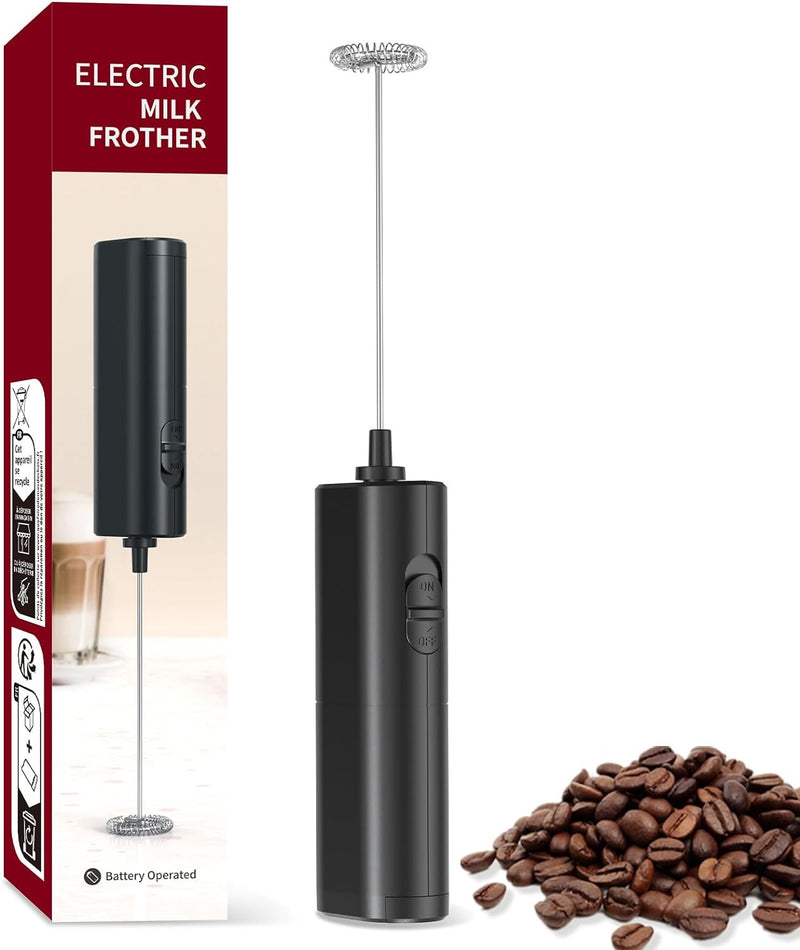 COKUNST Electric Milk Frother Handheld with Stainless Steel Stand Battery Powered Foam Maker, Whisk Drink Mixer Mini Blender For Coffee, Frappe, Latte, Matcha, Hot Chocolate