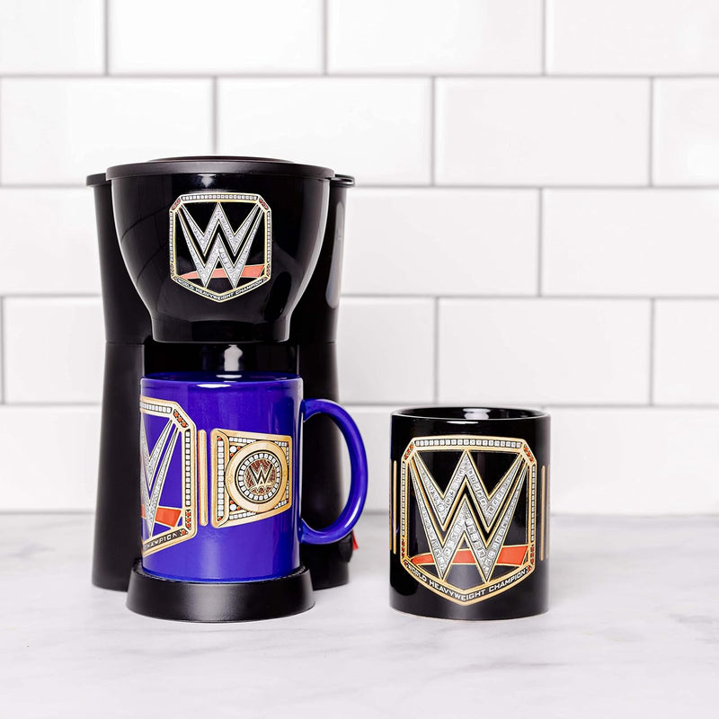 Uncanny Brands WWE Single Cup Coffee Maker Gift Set with 2 Mugs - Jolt Up Like A Champion