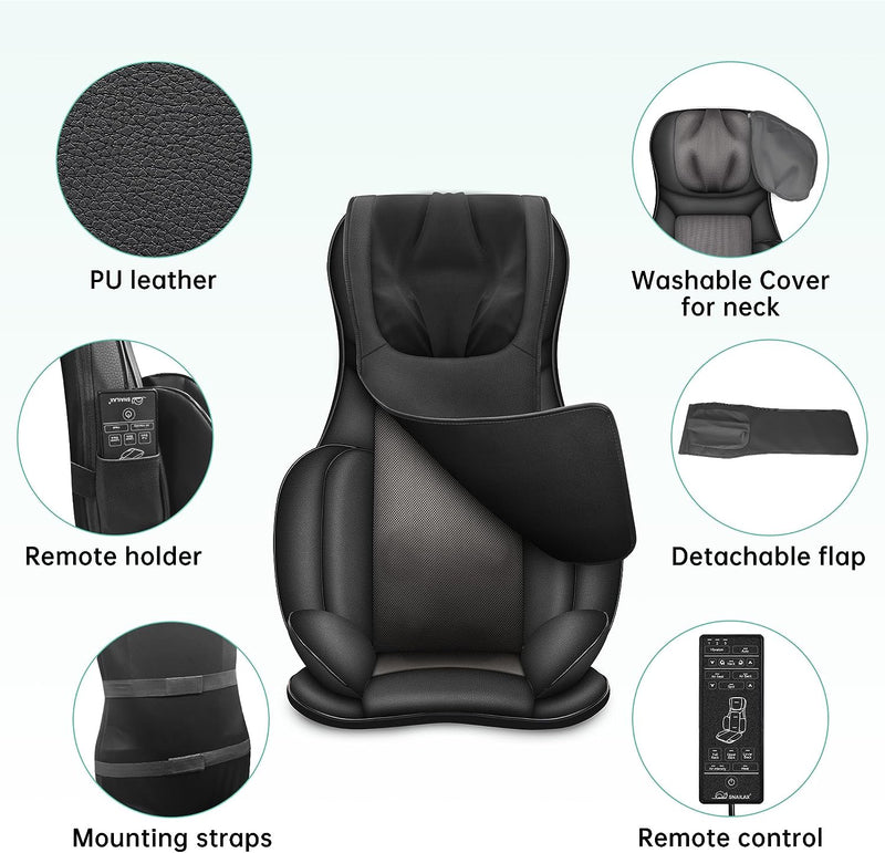 Snailax Full Body Massage Chair Pad -Shiatsu Kneading Seat Portable Neck Back Massager with Heat & Compression for Back and Shoulder