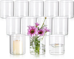 Glasseam Glass Cylinder Vases for Centerpieces, Small Clear Flower Vase Set of 12, Modern Floating Candle Vases Decor, Decorative Hurricane Candle Holders for Wedding Dining Table Decorations, 4in