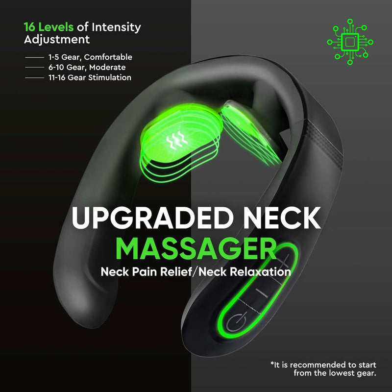 AMOCHY Neck Massager with Heat, Portable Neck Lymphatic Massager for Pain & Fatigue Relief, 10 Modes 15 Levels Cordless Neck Massager Perfect Gifts