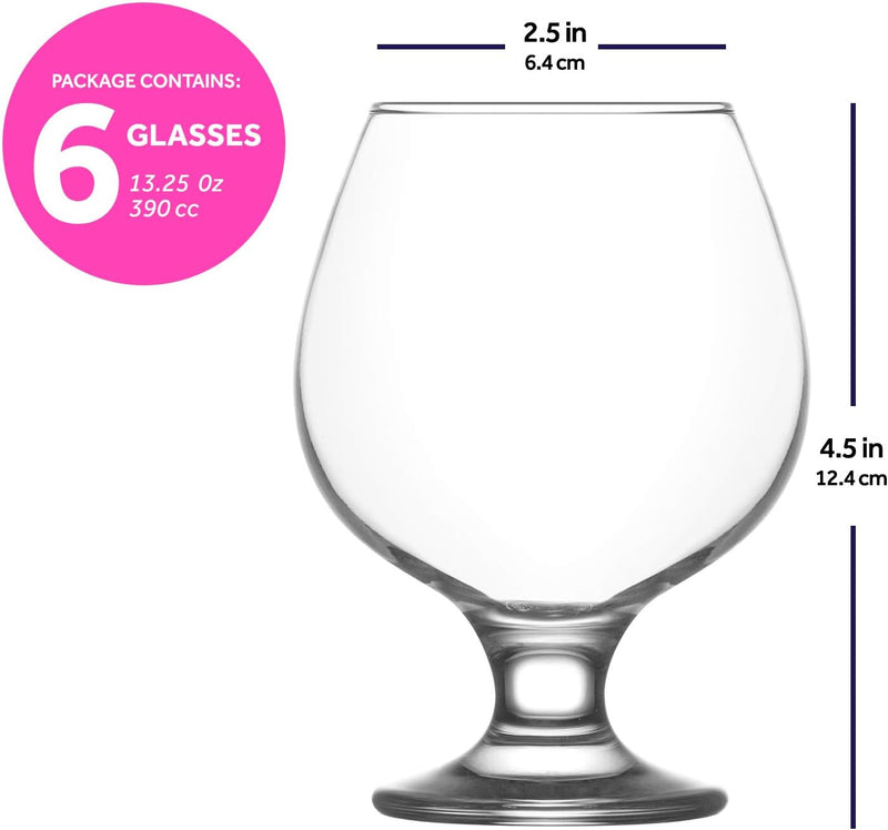 lav Brandy Snifters Set of 6 - Cognac Glasses 13.25 Oz - Brandy Glasses for Spirits - Clear Drinking Glass Snifters - Short Beer Tasting Glasses,Father's Day Gift - Made in Europe