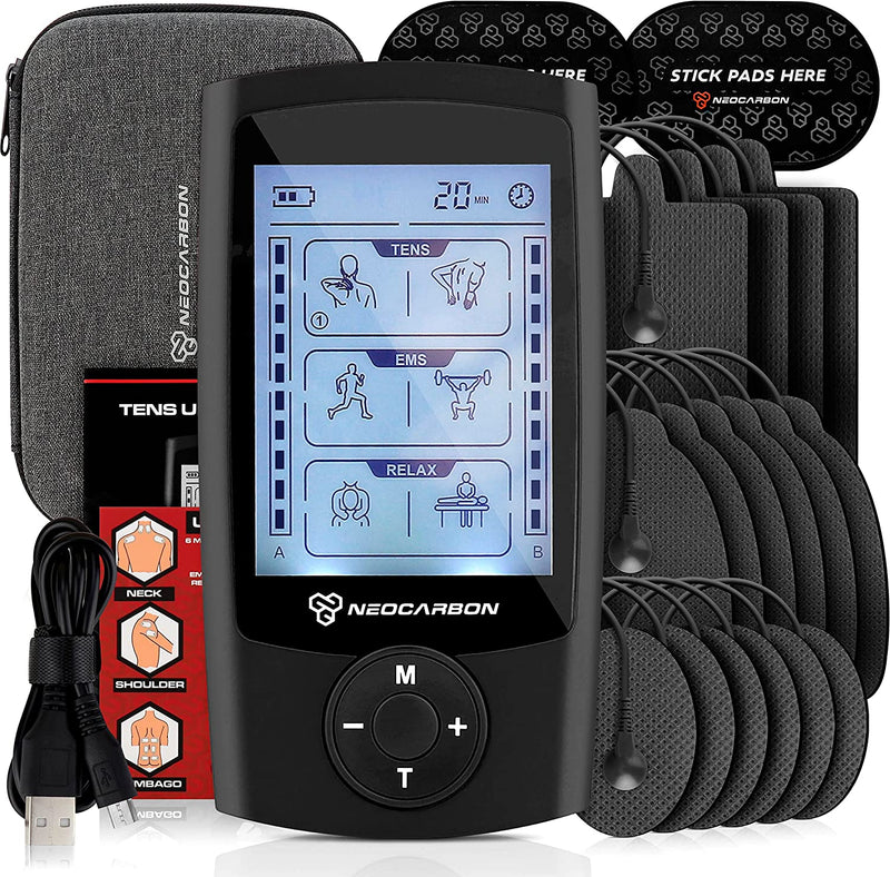 TENS Unit Muscle Stimulator, EMS Massager Machine for Shoulder, Neck, Sciatica and Back Pain Relief, Electronic Pulse Massage Physical Therapy, Red