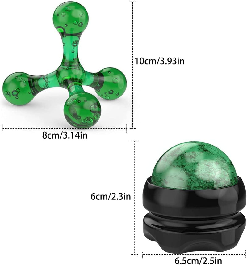 Massage Set Including Manual Massage Ball & Four Trigger Point Finger Hand-Held Massage Tools Massage Roller with Knobs for Pain Relief Relaxing, Muscle Treatment and Back Neck Massage (Green)