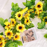 8Pcs 60Ft Artificial Sunflower Garlands Silk Yellow Sunflower Vines with Green Leaves Sunflower Garland for Room Decor Party Decorations Wedding Arch Table Centerpiece Backdrop